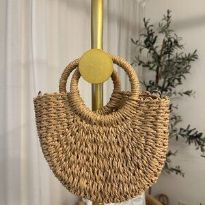 Woven Satchel Bag With Ring Handle Khaki